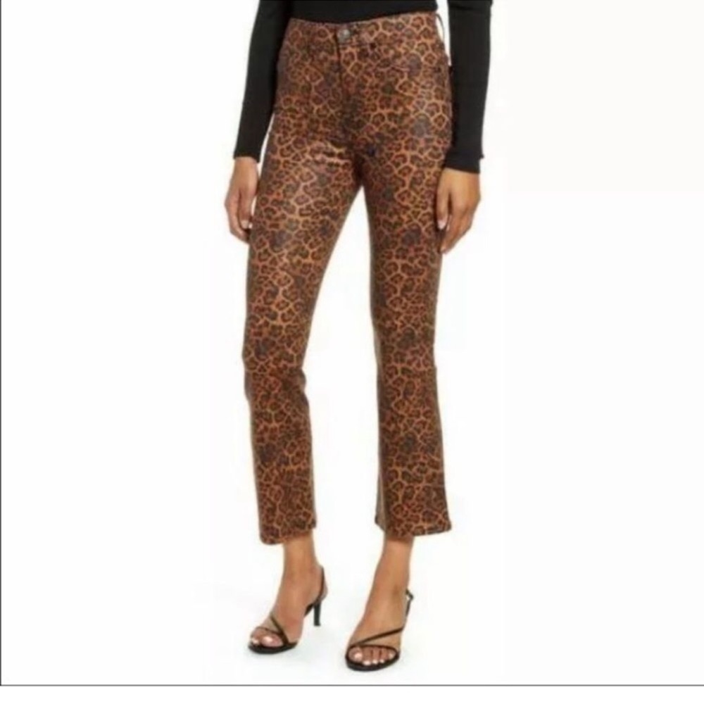 7 For All Mankind Anthropologie Leopard Print High Waist Slim Kick Jeans 28